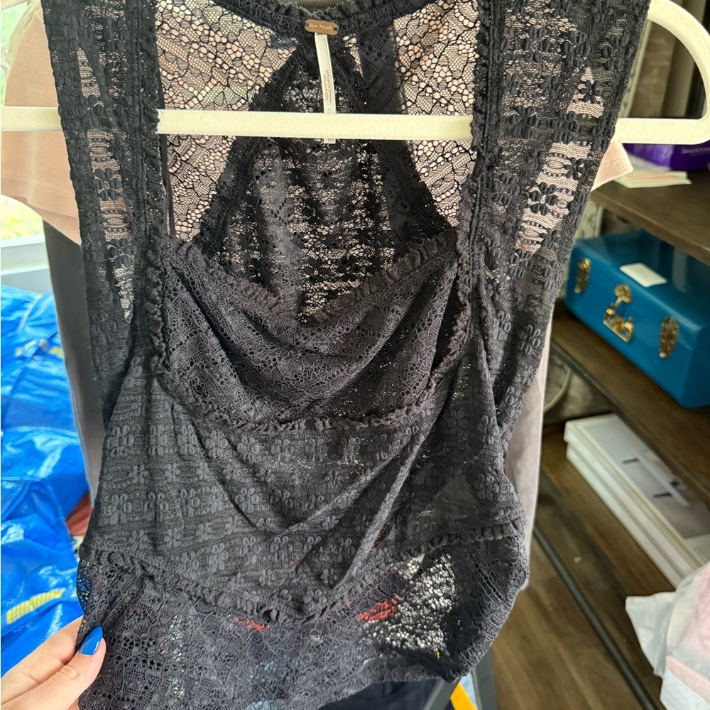 Free People Black Lace Top